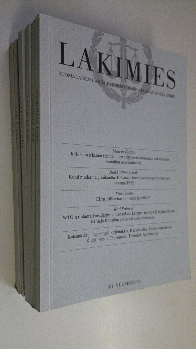 Lakimies vuosikerta 2003 (7 lehteä) : Suomalaisen lakimie...