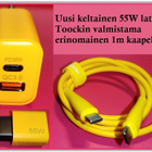 Uusi keltainen 55W pikalaturi & Toockin 1m kaapeli #28884 - pikkukuva 1