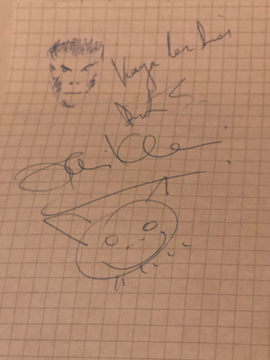 Vaya Con Diosin piirustukset ja nimikirjoitukset  paperilla