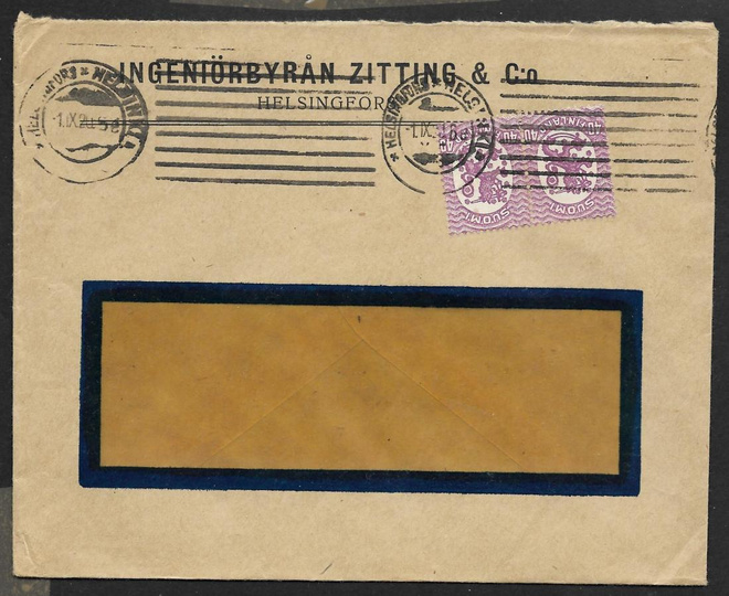 Postilä. - Saarinen 0,40mk (LAPE 2x72A) Helsinki 1.9.1920
