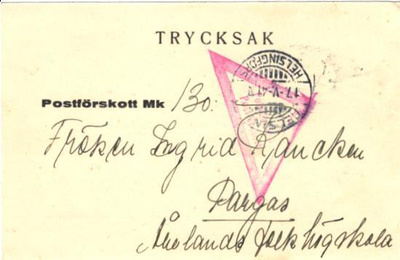 POSTILÄHETYS/ENNAKKOKORTTI HELSINKI PARGAS