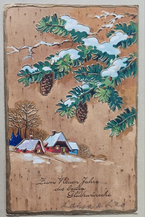 Maalaistalo, kuusenoksa ja käpyjä, p. 1932