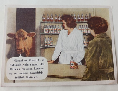 Mansikki mainostaa Milkka-kermaa,  väripk, p. 1958