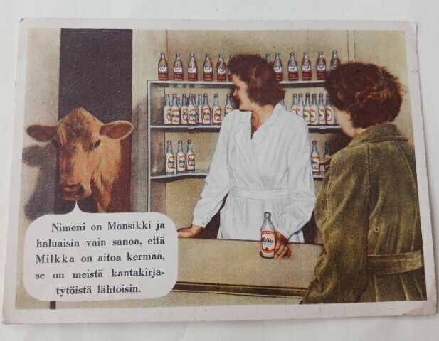 Mansikki mainostaa Milkka-kermaa,  väripk, p. 1958