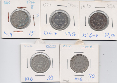 1866-1908 1 markka 5kpl