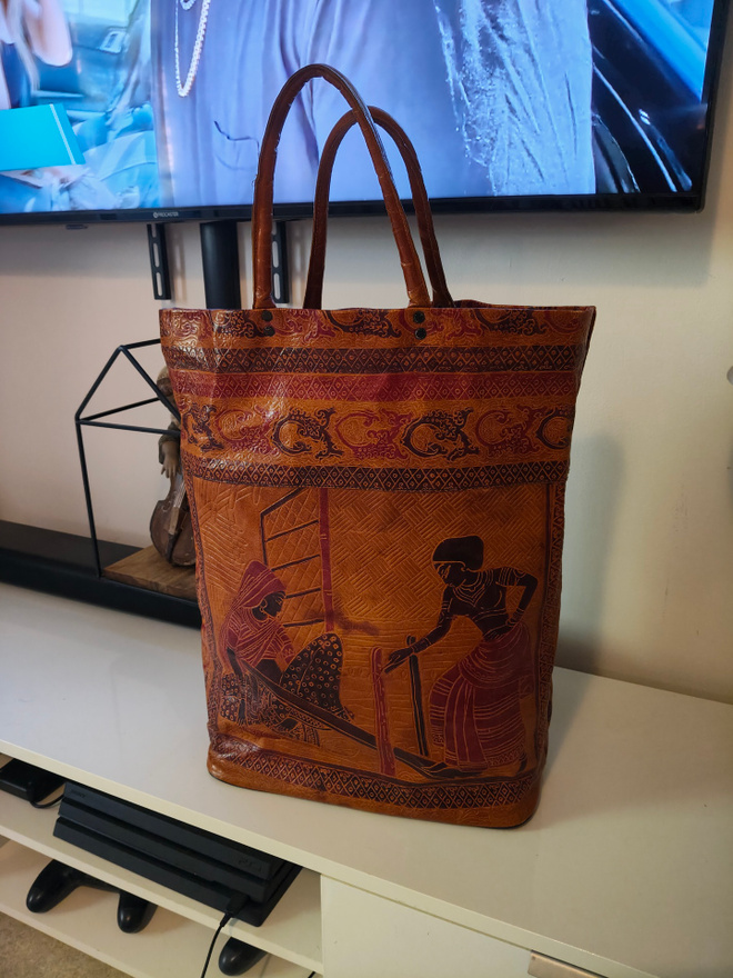 Upea Vintage Shantiniketan -nahkalaukku 60-luku – Iso Tote