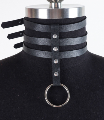 musta sexy 3-kerros kaulapanta renkaalla bondage BDSM