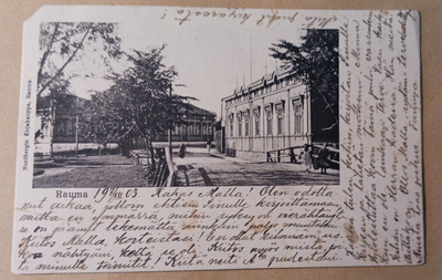 Rauma, puistonäkymä, puutaloja, mv pk, p. 1903