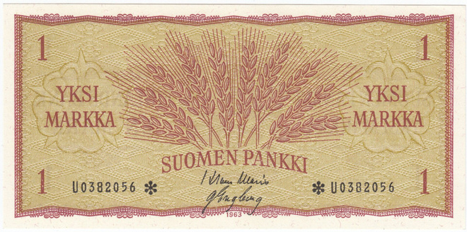 1 Markka 1963 U-sarjaa tähdellä, kl.9
