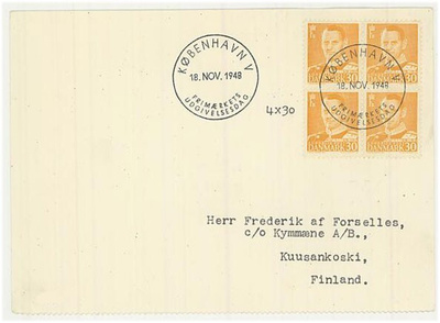 Tanska Mi 308 nelilö FDC