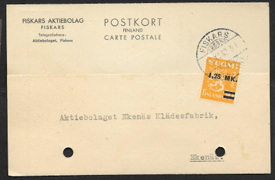 Postil. - Yl.m. 1,25/0,50mk (LAPE 171 I) Fiskars 13.11.32