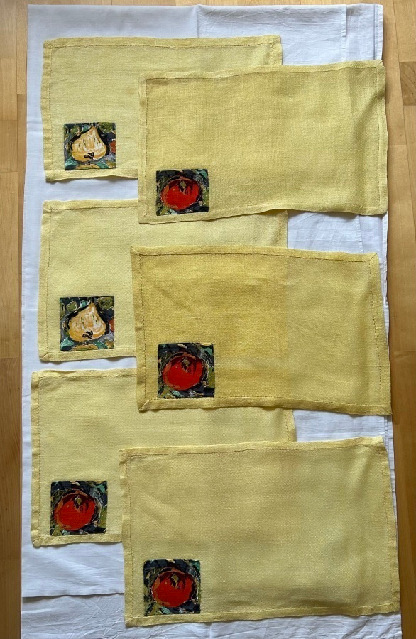 Keltaiset vintage pöytätabletit, 6 kpl ( Koko 48 x 30 cm )