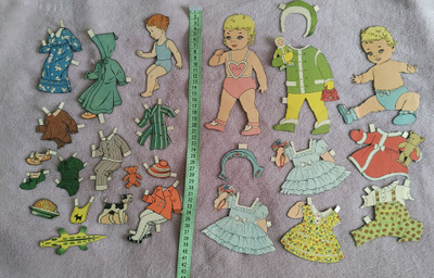 Paperinukke 4 pikkulasta noin 1950-luku