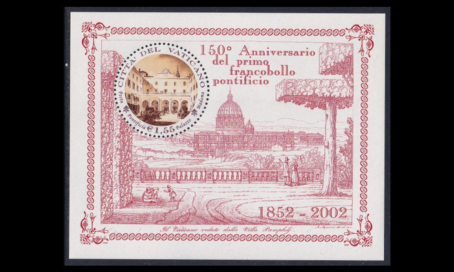 Vatikaani 1410BL23 ** Ensimmäinen postimerkki 150v (2002)