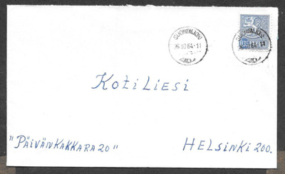Postilähetys - Yl.m. 0,35 (LAPE 613) Suonenjoki 26.10.1964