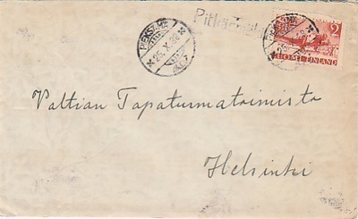 1938, Kirje Pieksämä, rivileima Pitkäsmäki