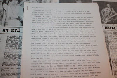 HC Punk tiedote to MRR magazine by J. Martikainen ym.