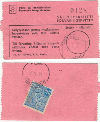 1967 40p sininen leijona postiautoaseman säilytyskuitilla