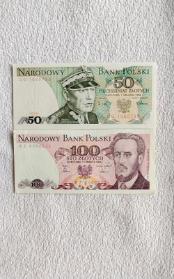 Puolan 50 ja 100 Zlotychin setelit 1980 luvulta UNC
