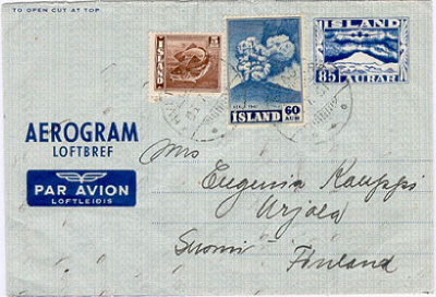 Islanti ilmakirje lisämerkein Suomeen 1951