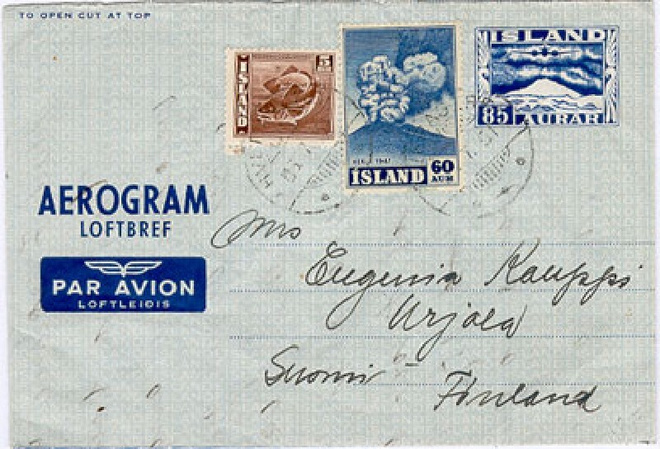 Islanti ilmakirje lisämerkein Suomeen 1951