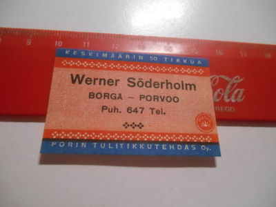 TT Etiketti Puijo Werner Söderholm Borgå-Porvoo