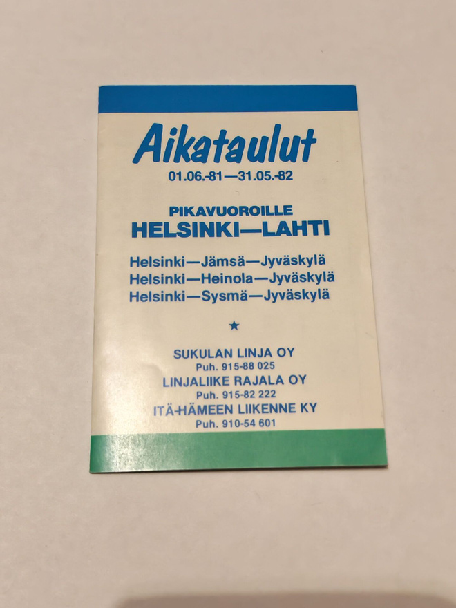 Aikataulut pikavuoroille Helsinki-Lahti 1981-82