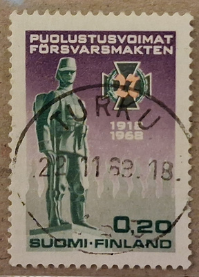 1968 0,20mk Puolustusvomat Nappiloisto Turku 22.11.68 (1189)