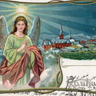 Vanha joulukortti-enkeli ja maisema - pikkukuva 1