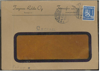 1950 20mk sin.leijona - firmakirje Treen Rohdos