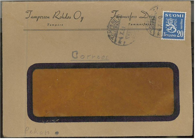 1950 20mk sin.leijona - firmakirje Treen Rohdos