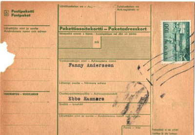 PAKETTIOSOITEKORTTI  HELSINKI?-EBBO HAMMARS