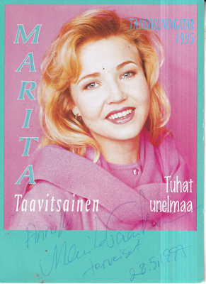 Marita Taavitsainen. laulaja, fanikortti. nimmari. e302