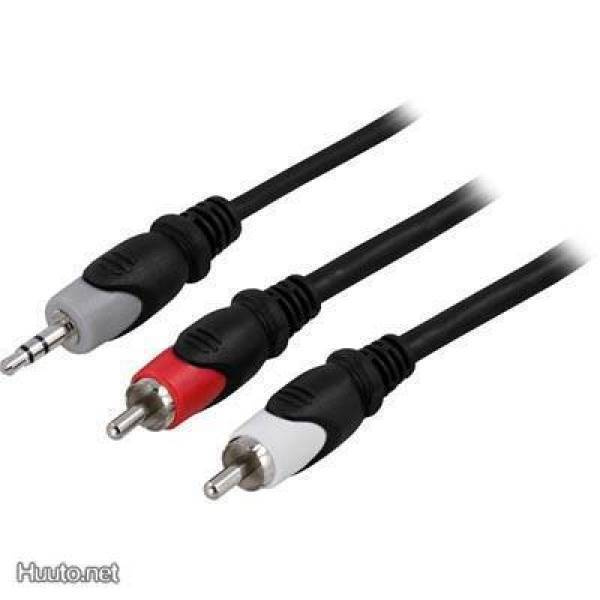 Deltaco 3.5mm uros - 2xRCA uros äänikaapeli, 2m *UUSI*