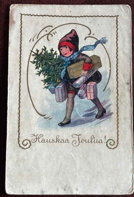 Joulu, lapsi, kuusi ja lahjat, kulkenut 1921