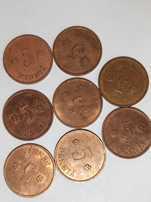 5 penniä 8kpl