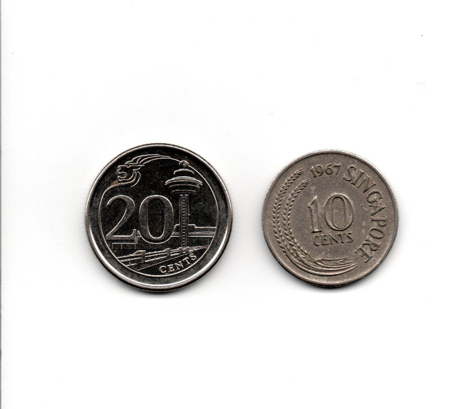 Singapore 20 cents 2018 ja 10 cents 1967