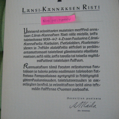 Länsi-Kannaksen Ristin Myöntökirja