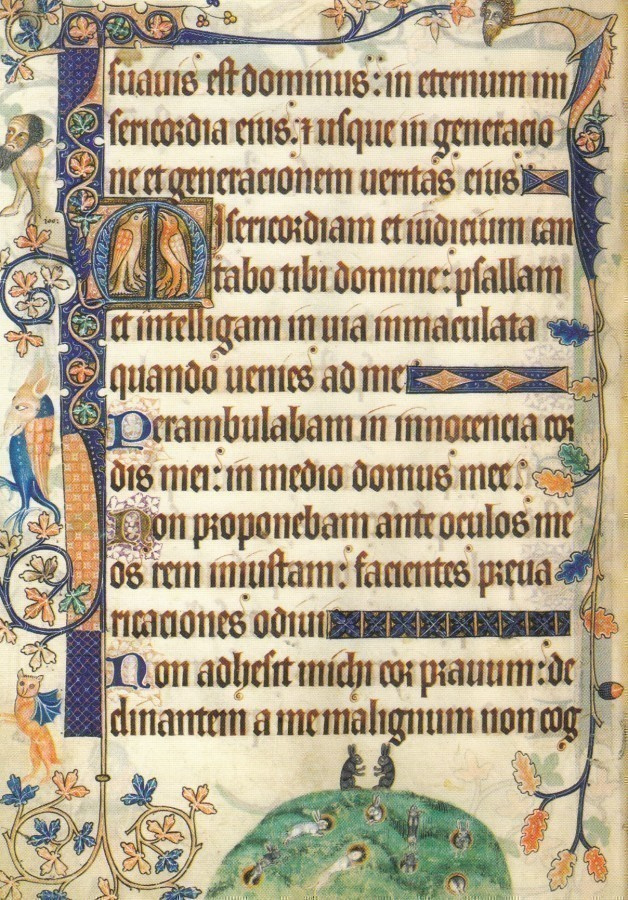 Psalmi 99 loppu, kirjoitusta 1300-luvulta (postikortti)
