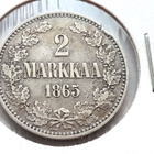2 markkaa 1865. Rusetin päissä pallot. - pikkukuva 1