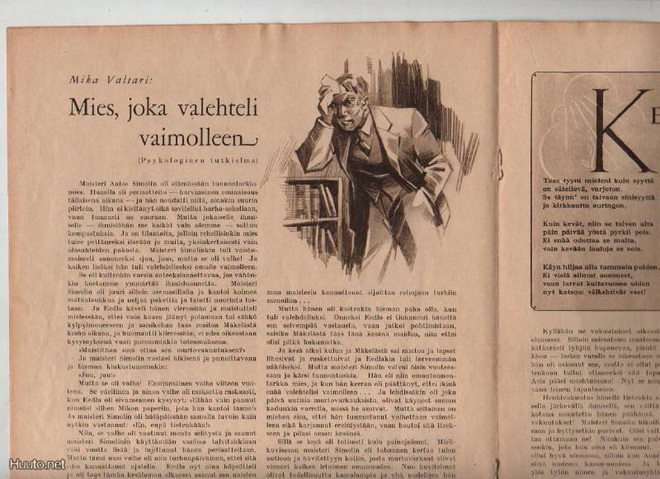 Valtari, Mika: Mies, joka valehteli vaimolleen, 1934,novelli