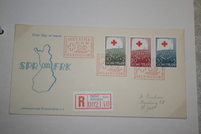 FDC kuori 25.11.1957 punainen risti