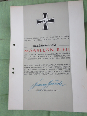Maaselän Kannaksen Ristin Myöntökirja