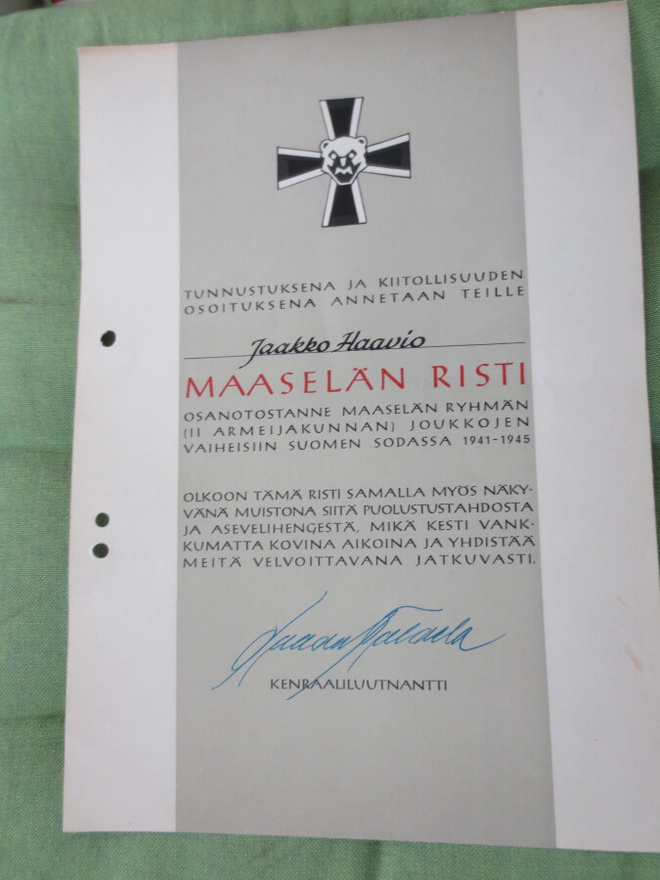 Maaselän Kannaksen Ristin Myöntökirja