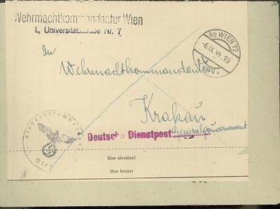 Saksa 1944 kp-kirje Wienistä Puolaan