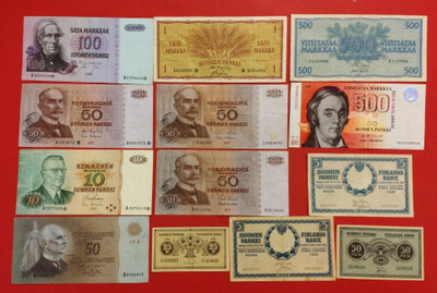 500 mk 1956 ja 1986, 100 mk ja 50 mk TÄHTI ym Kunto 4-7 (20)