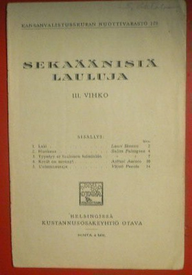 Sekaäänisiä Lauluja III. Vihko 1930 1.p.