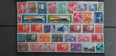 RUOTSI 1960-luku LEIMATTUJA postimerkkejä 36 kpl