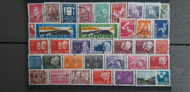 RUOTSI 1960-luku LEIMATTUJA postimerkkejä 36 kpl