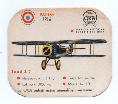 Kahvilappu OKA SPAD S. 5 Ranska 1916